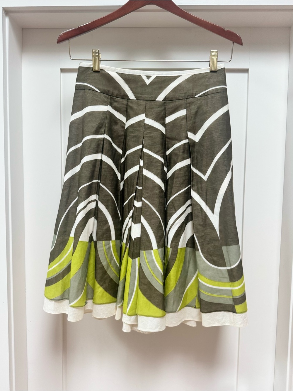 Olive & Lime Geometric Strenesse A-Line Midi Skirt